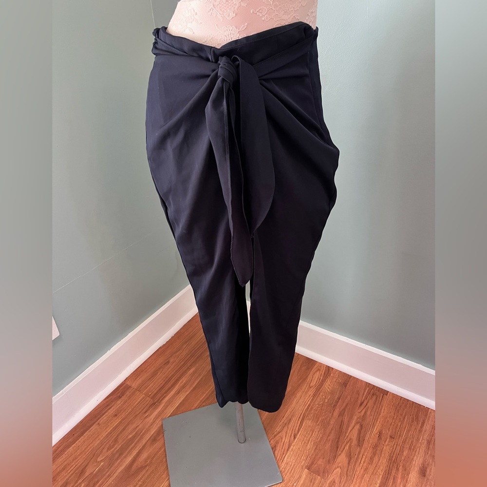 Zara Navy Tie-Front Draped Trousers